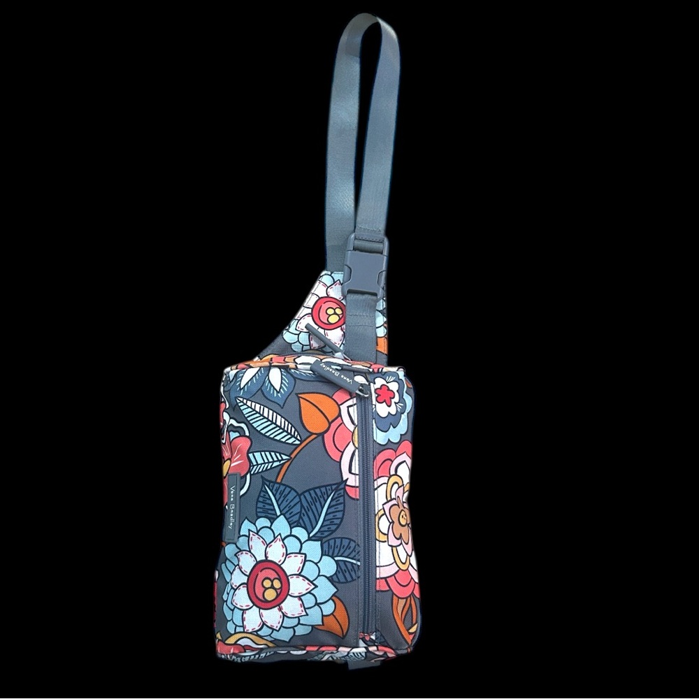 Vera Bradley Tropical Evenings Retro Floral Quilted Crossbody Small Zip Bag